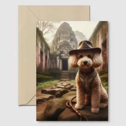Poodle Dog Explorer Hat Ancient Temple Ruins