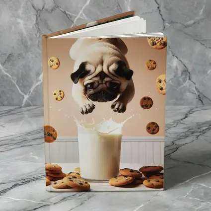 Pug Dog Diving Into Milk Glass Cookies
