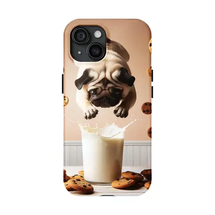 Pug Dog Diving Into Milk Glass Cookies