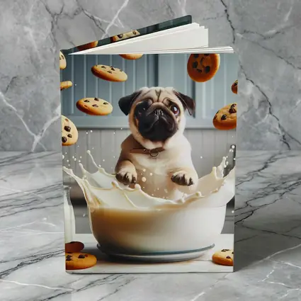Pug Puppy Splashing Milk With Cookies