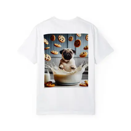 Pug Puppy Splashing Milk With Cookies