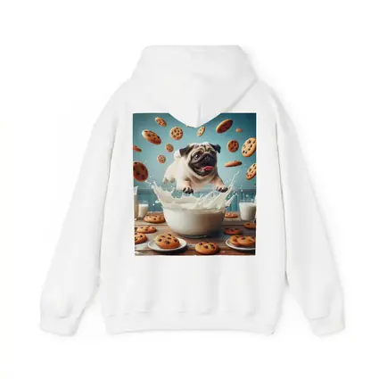 Pug Puppy Splashing Milk Cookies Flying
