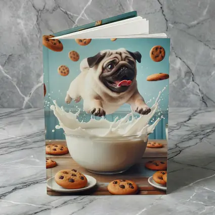 Pug Puppy Splashing Milk Cookies Flying
