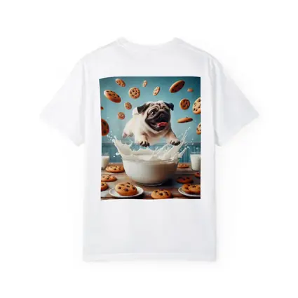 Pug Puppy Splashing Milk Cookies Flying