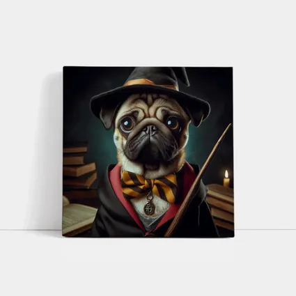 Pug Dog Wizard Hat Wand Fantasy Portrait