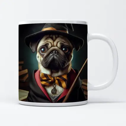 Pug Dog Wizard Hat Wand Fantasy Portrait