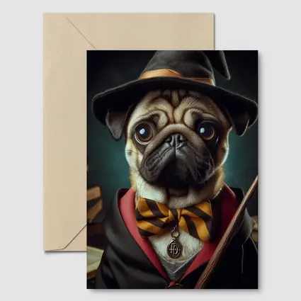 Pug Dog Wizard Hat Wand Fantasy Portrait