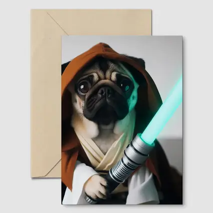 Pug Dog Jedi Robe Green Lightsaber