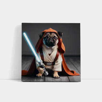 Pug Dog Dressed As Jedi Knight