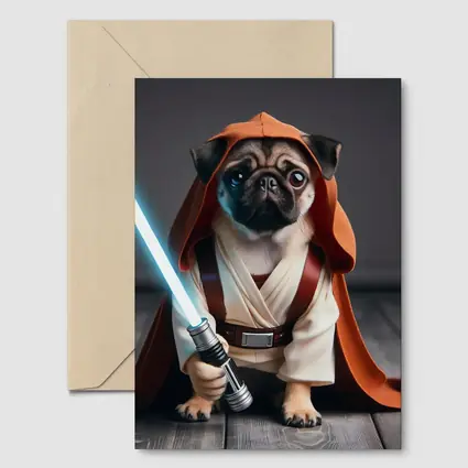 Pug Dog Dressed As Jedi Knight