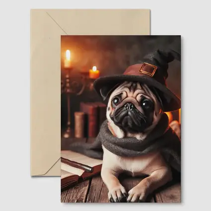 Wizard Pug Dog Wearing Witch Hat Candles