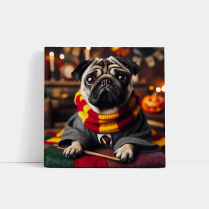 Pug Dog Wizard Costume Halloween Setting