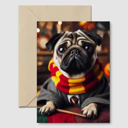 Pug Dog Wizard Costume Halloween Setting
