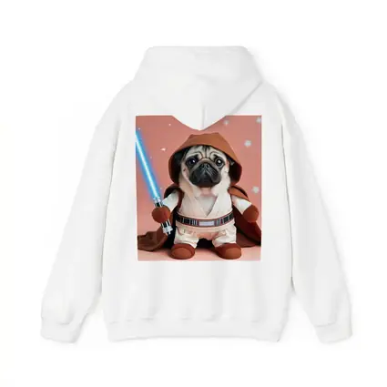 Pug Jedi Costume Blue Lightsaber Pink Background