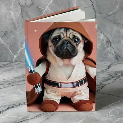 Pug Jedi Costume Blue Lightsaber Pink Background