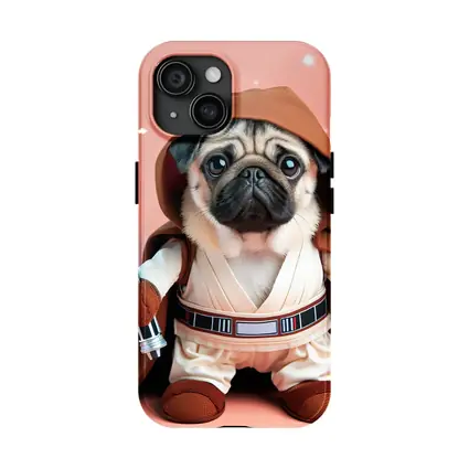 Pug Jedi Costume Blue Lightsaber Pink Background