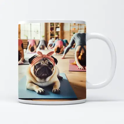 Pug Dog Wearing Headband Yoga Studio