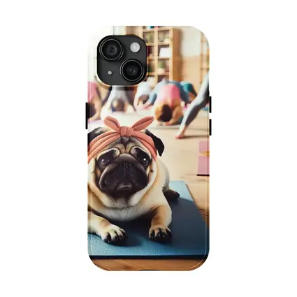 Pug Dog Wearing Headband Yoga Studio