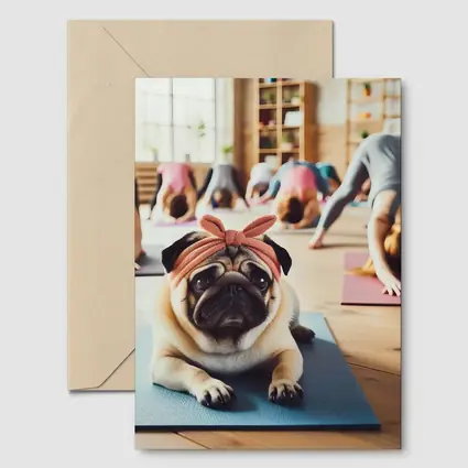 Pug Dog Wearing Headband Yoga Studio