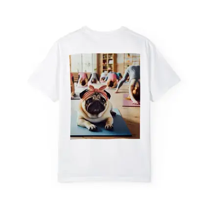 Pug Dog Wearing Headband Yoga Studio