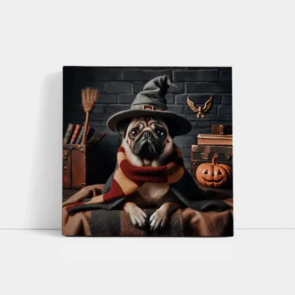 Pug Dog Wizard Hat Halloween Spooky Setting