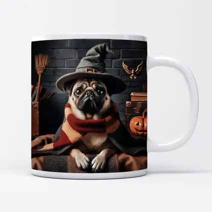 Pug Dog Wizard Hat Halloween Spooky Setting