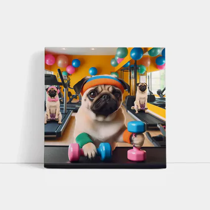 Pugs Working Out in Colorful Gym
