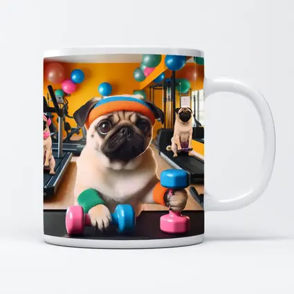 Pugs Working Out in Colorful Gym