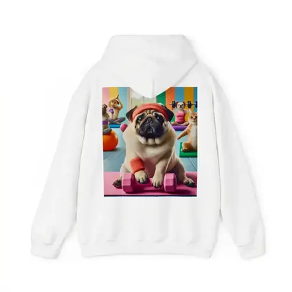 Pug Dog Working Out In Colorful Gym
