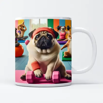 Pug Dog Working Out In Colorful Gym