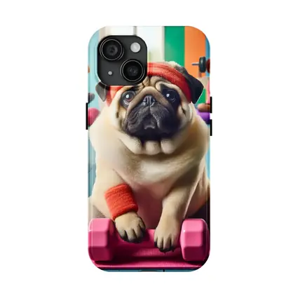 Pug Dog Working Out In Colorful Gym