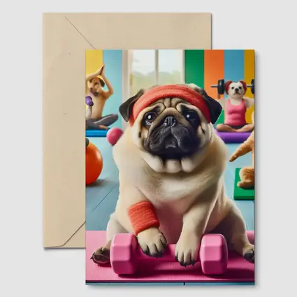 Pug Dog Working Out In Colorful Gym