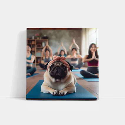 Pug Dog Wearing Headband Yoga Class