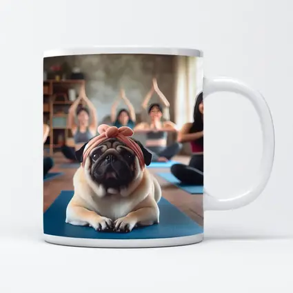 Pug Dog Wearing Headband Yoga Class
