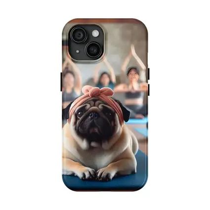 Pug Dog Wearing Headband Yoga Class