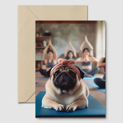 Pug Dog Wearing Headband Yoga Class