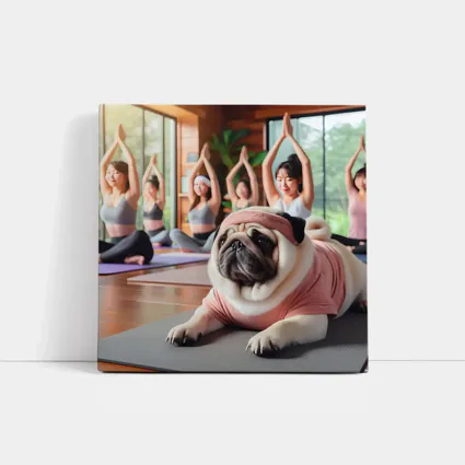 Pug Dog Yoga Class Studio Setting