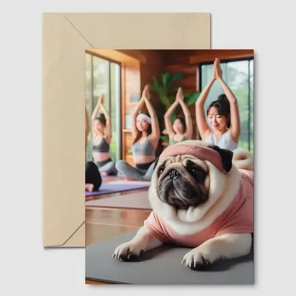 Pug Dog Yoga Class Studio Setting