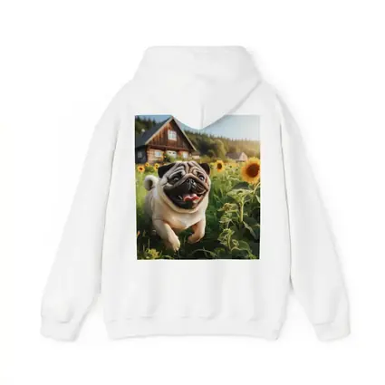 Happy Pug Running Through Sunflower Field