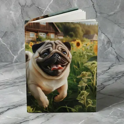 Happy Pug Running Through Sunflower Field