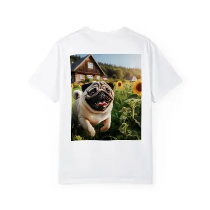 Happy Pug Running Through Sunflower Field