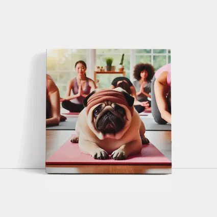 Pug Dog Wearing Headband Yoga Class
