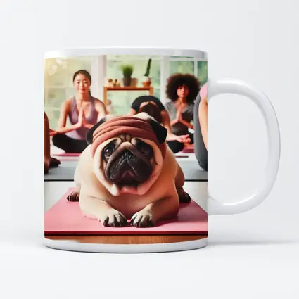 Pug Dog Wearing Headband Yoga Class