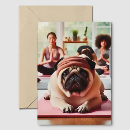 Pug Dog Wearing Headband Yoga Class