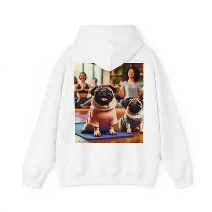 Pugs Doing Yoga in Fitness Studio