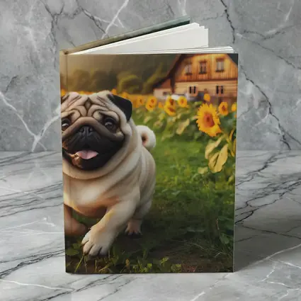 Happy Pug Running Through Sunflower Field