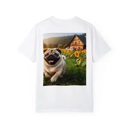 Happy Pug Running Through Sunflower Field