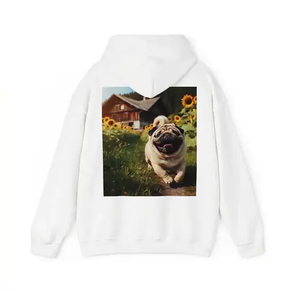 Happy Pug Running Through Sunflower Field