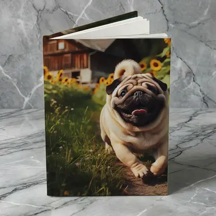 Happy Pug Running Through Sunflower Field
