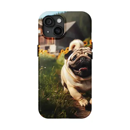 Happy Pug Running Through Sunflower Field